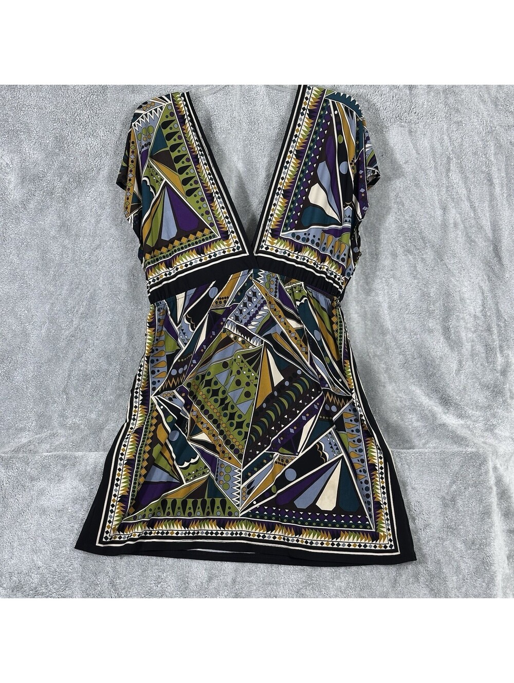 SNAP Women’s Size XL Geometric Print Dress Deep V-Neck Boho Empire Waist
